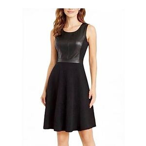 Danier Black A-line Leather Accent Sleeveless Functional Pockets Dress Size 12